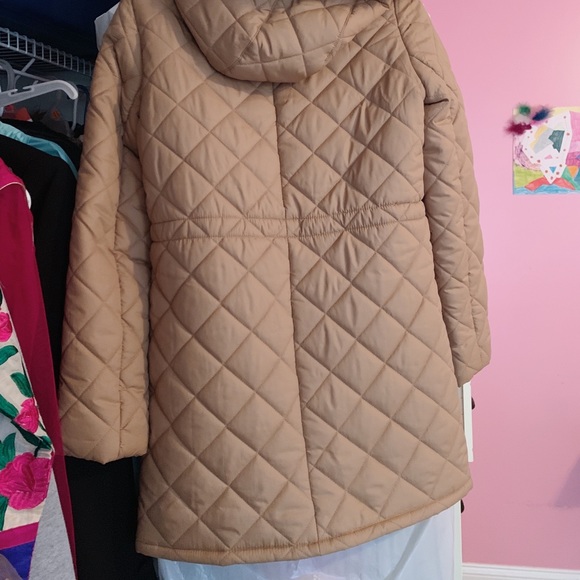 Tan “Quilted Pattern” Parka w/ Faux Fur Hood - Picture 2 of 3